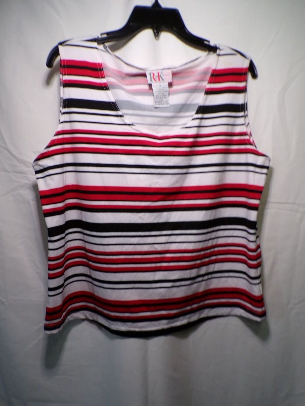 R&K Originals Women's 18 Sleeveless Striped Tank Top Red Black White Knit
